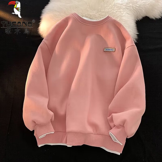 Woodpecker long-sleeved T-shirt men's round neck bottoming shirt for men and women couples autumn and winter youth loose sweatshirt men's top white regular XL (recommended weight 120-140Jin Jin equals 0.5 kg)