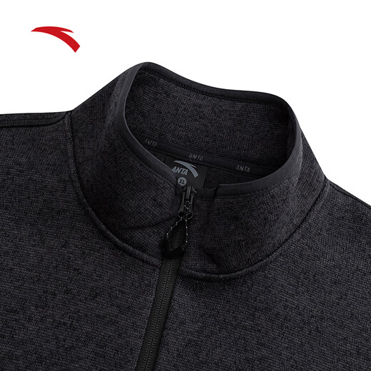 ANTA (ANTA) Brother Z's same style Fire Shell Earth Shell 3.0 Antistatic Fleece Jacket Outdoor Stand Collar Jacket Men's Jacket Men's Style - Jacquard Thick Needle - Stand Collar Style Basic Black Gray - 4 L (Male 175 Female 170)