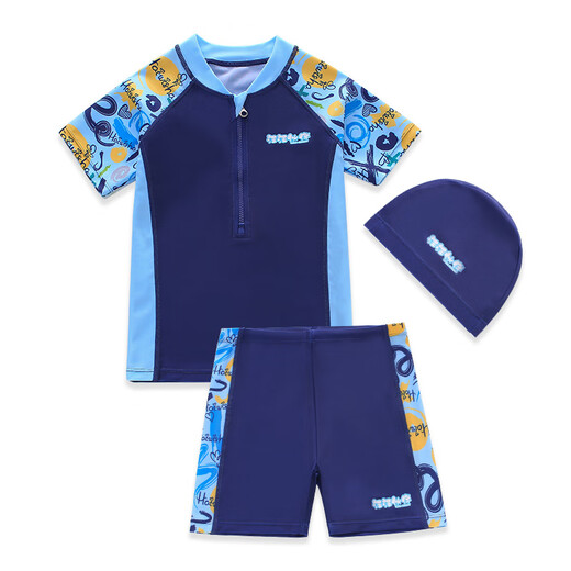 Shaquhe children's short-sleeved swimming suit student swimming training new split swimsuit swimming trunks handsome baby high elasticity and quick drying swimming goggles + earplugs + nose clip 130 (recommended weight 35-45Jin Jin equals 0.5 kg)