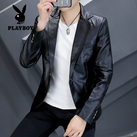 Playboy (PLAYBOY) youth slim personality leather suit spring and autumn Korean style trendy men's handsome suit British casual single suit jacket 8805 white M