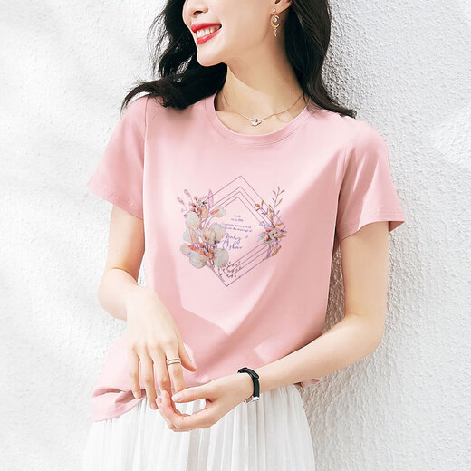 Pierre Cardin Sommer reines Baumwoll-T-Shirt für Frauen kurzärmelige lose Temperament und modischen rosa Körper. Hemd Sommerkleidung 2025 Neues Top 6172 Graues Pulver Kurz-/Ärmel-leichte Luxusprodukte in diesem Jahr m (Empfohlen 80-105 Jin [Jin gleich 0,5 kg])