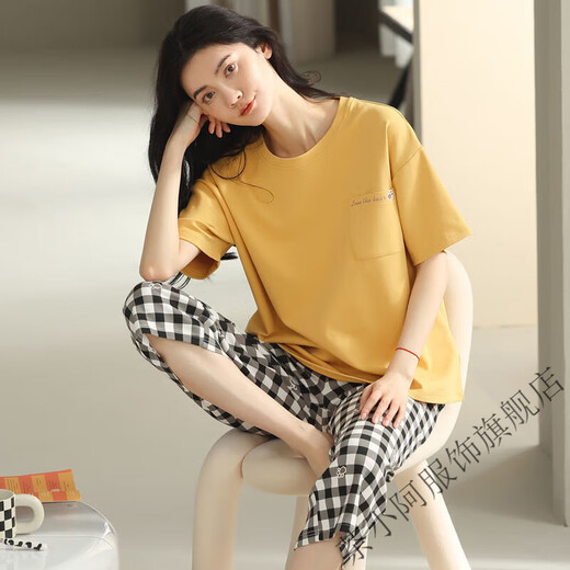 Cha Xiao A pajamas for women summer short-sleeved loose pajamas shorts Korean style cropped pants casual home clothing women suit N64 T-9848 (suit shorts) 3XL (160-180Jin [Jin equals 0.5 kg])
