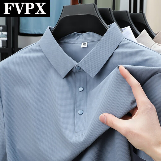 FVPX Luxury Luxury Brand haut de gamme Polo à manches courtes pour hommes T-shirt Business à revers à rayures Été pour hommes Cool Casual Top 12357 Gris foncé 3xl recommandé 165-180Jin [Jin est égal à 0,5 kg]