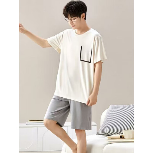 鎏蔓栗莫代尔短袖短裤男士夏季宽松加肥大码薄款睡衣夏天家居服套装外穿 6624男款居家服 2XL 【建议140-160斤】