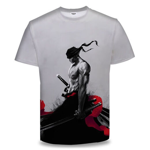 Giselon One Piece Short Sleeve Summer One Piece Zoro Anime T-shirt Primary and Secondary School Students and Teenagers on the 3D Printing Trend Burning Ace TXU1480 S Suitable for weight 80-90 Jin [Jin equals 0.5 kg]