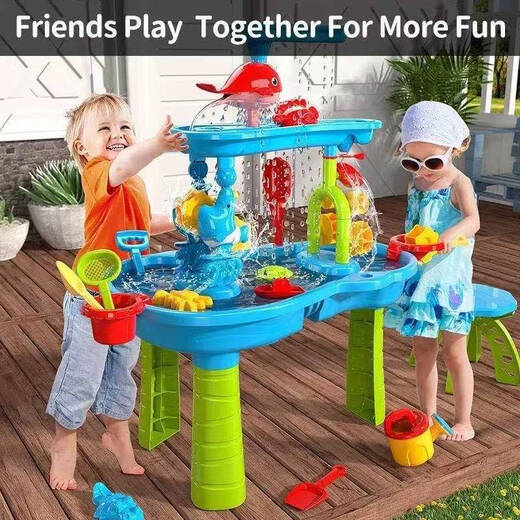 OTHER/Other children's water curtain waterfall play table play pool sand table indoor and outdoor multi-function beach toy trolley dump truck color box [number] blue water play beach game wall-9905
