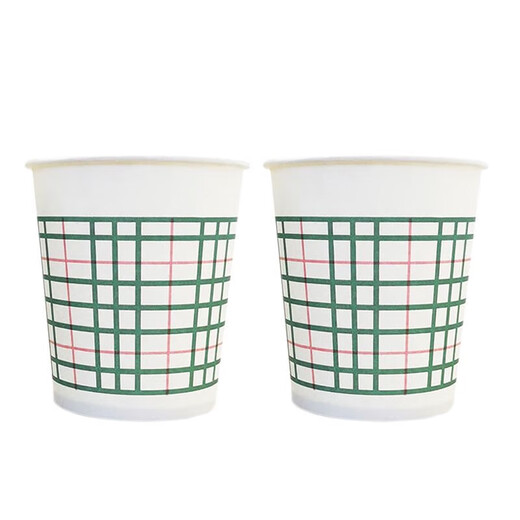 Economical thickened disposable paper cup tea cup set 228ML 50 pieces/bag plaid
