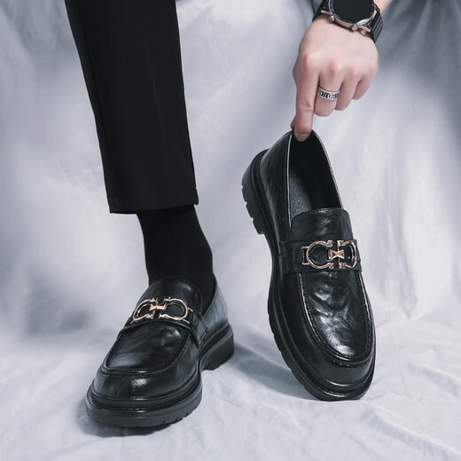 Baiguanli.com Fangshi Store Flag Genuine Leather One-Pick Men's Loafers Lazy Trendy Spring Men's Shoes British Casual Leather Shoes Korean Style Doudou Shoes Men 3518 Black T.S.L Genuine Leather Style 38