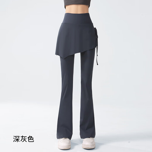 Tidegao micro-flared yoga pants women's fake two-piece skirt butt curtain high-waist hip-lifting sports fitness pants Pilates training clothes micro-flared yoga pants black L recommended 105-130 Jin Jin equals 0.5 kg