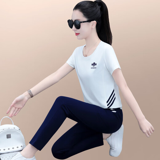 OU Yushan Sportset für Frauen Sommer dünn 2025 Neue Mode Loose Round Neck Kurzarmhose Casual Zweiköpfige Set 6630 Model Prince Blue 2xl geeignet für 120-129jin [Jin ist 0,5 kg]