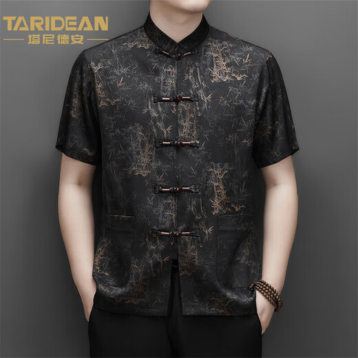 TARIDEAN夏季唐装男士中老年爸爸三件套短袖中国风父亲衬衣爷爷新中式汉服 宝石绿三件套 MJ-9216C M 170