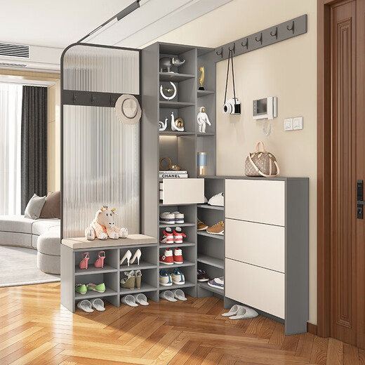 YUSENYI Entrée moderne Armoire de salon Cabinet à chaussures à feuilles de pointe Cabinet d'angle intégré Cabinet Décoration Cabinet Verre Sépreinte Cabinet de partition 7A Longueur de surface 1400 * B Longueur de surface 1585 * Haute 21