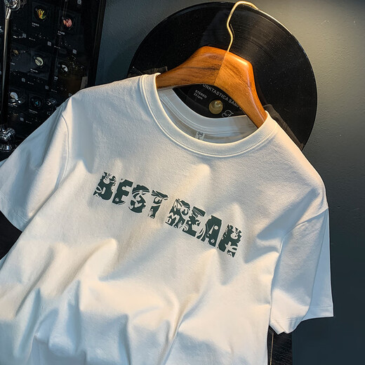 
Kurashi Ichiki Trendy Summer New Fashion Brand Short Sleeve Men's High-end Printed High-Stack High-Definition Combed Cotton T-shirt All-matched Half-Sleeve Men's White [JSW9902 White] L Suitable for 109-123Jin [Jin equals 0.5 kg]