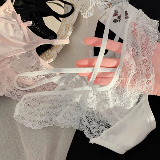 FitonTon3条装内裤女性感纯欲女士内裤蕾丝高级缎面花边比基尼三角短裤L