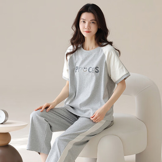 北极绒睡衣女春夏季短袖长裤纯棉韩版学生夏天可外穿全棉家居服套装 YZT9716棉短长 M (80-100斤)