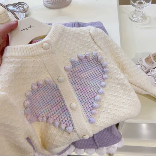 Disney baby girl suit winter two-piece new Korean fashion baby cardigan knitted autumn and winter sweater jacket plus velvet trousers top + pants 100 recommended 90-100cm 1 and a half to 2 years old size