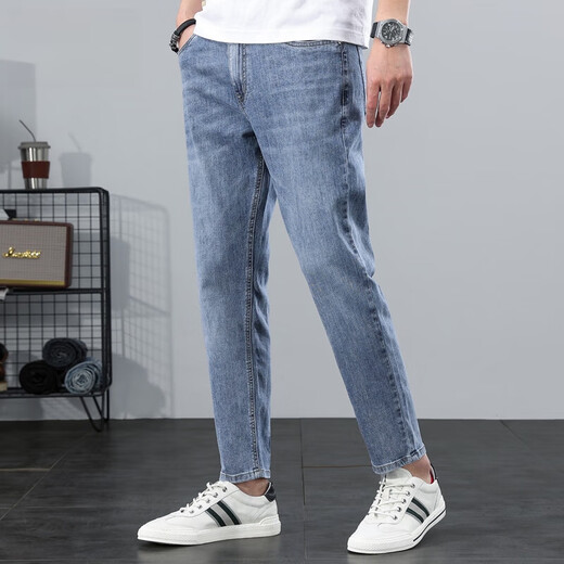 
Danjun Jeans Men's Summer 2025 New Fashion Brand Washed Slim Feet Cropped Pants Men 9901 Blue Gray 28