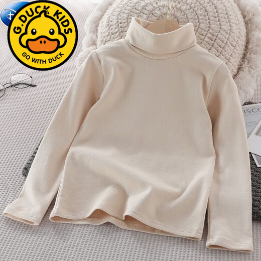 G.duck2022 autumn and winter clothing children's turtleneck bottoming shirt pure cotton autumn underwear for boys and girls solid color underwear long-sleeved T-shirt No. 47 apricot color 140 size recommended height 126-135