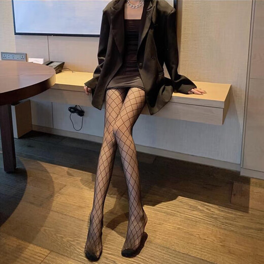 1 pair of black stockings for women, long stockings, checkered sexy black fishnet stockings, crotchless, small diamond check, 1 piece