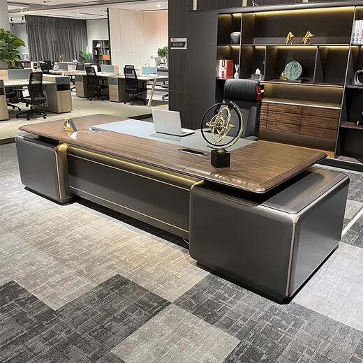 Qiheng (XIIBLC) New Internet Celebrity Light Luxury Boss Desk with Lights President’s Desk without Side Cabinets Chairman’s Desk Painted Office Furniture 2.4 Meter Boss Desk Smart Cable Box + Light Strip