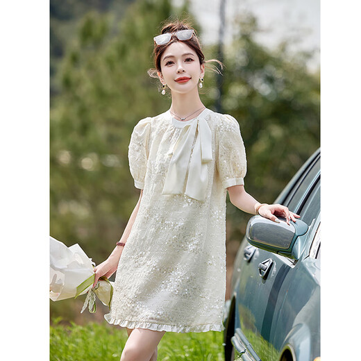
OLJ light luxury brand dress for women 2025 summer new French small fragrance style sequin high-end slim skirt off white L