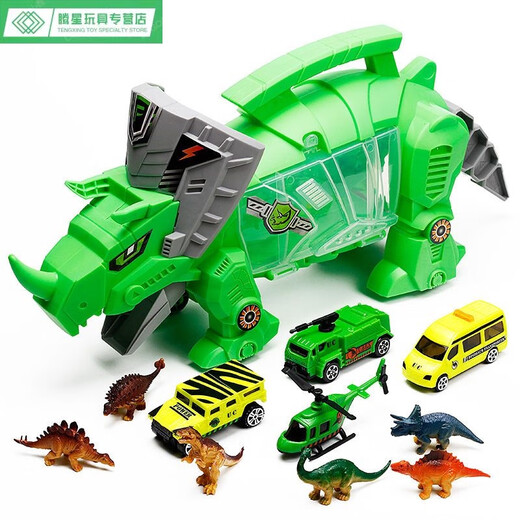 
Shantoulin Village Tyrannosaurus Rex Mechanical Dinosaur Team Triceratopsaurus Carpenter 6-year-old boy Gift Model Toy Car Ornaments 9922 Dinosaur Capture Car-3 Cars 1 Airplane 3 Dinosaurs