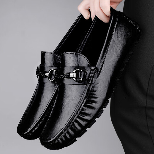 
Light luxury brand beanie shoes for men in summer new men's genuine leather business British style casual leather shoes daddy driving shoes 9922 black 37