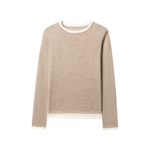 
ROMON sweater women's merino wool fake two-piece spring and autumn top pullover bottom shirt inner matching contrasting color to make it look thinner black M