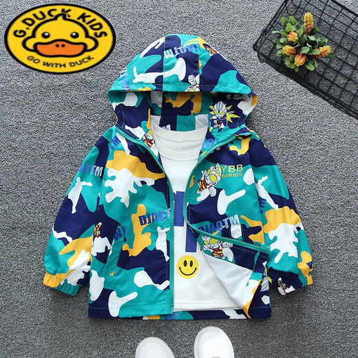 G.DUCKKIDS children's jacket spring and autumn 2024 new boys jacket boys fashionable autumn top thin style camouflage match jacket blue 120