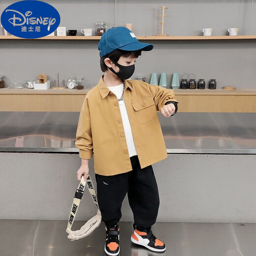 Disney Boys' Shirt Jackets 2025 Spring and Autumn Tops Baby Boy Shirts New Children's Jacket Thin Style Jacket Men's Khaki Shirt Jacket Size 100 Reference Height About 95cm