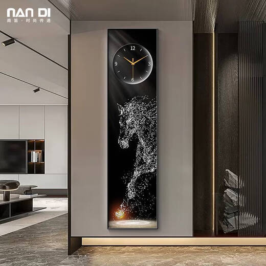 语森忆现代轻奢骏马玄关钟表挂钟客厅马到成功窄长条装饰画创意艺术时钟 LDY6197 30*120cm默认黑框-普通挂画不带