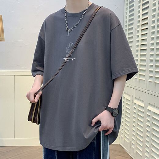 叮噜鱼宽松男士短袖重磅T恤男夏季港风上衣服凉感透气青少年五分半袖男t 3899粉红 3XL (约200-220斤可穿)