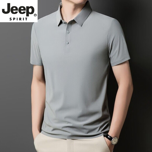 JEEP SPIRIT无痕短袖polo.衫中年爸爸翻领T恤冰丝夏季男士半袖上衣休闲商务 中灰 12358短*袖POLO衫 M 90-110斤左右