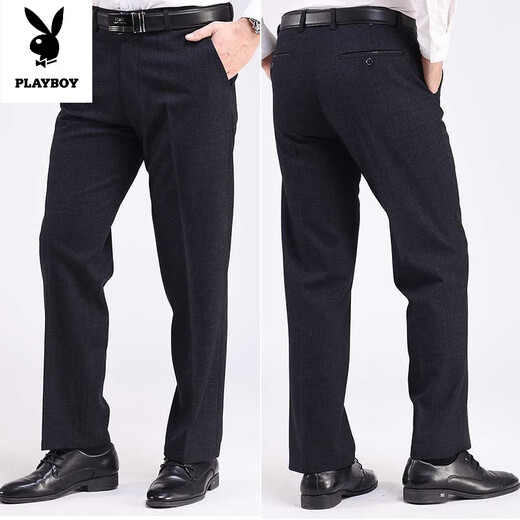 Playboy (Playboy) Primavera y otoño y invierno Pantalones casuales de mediana edad de mediana edad Pantalones masculinos de mediana edad y ancianos de pie de piel alta, de pie recto, pantalones de padre de pieza recta agregando vellón 16855 engrosado 28 (circunferencia de la cintura de 2.16 pies) 80-89Jin [Jin equivale a 0.5 kg]