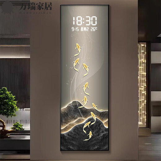 MPPMCK轻奢金山九鱼聚财大尺寸电表箱装饰画钟表挂钟客厅电闸箱遮挡挂画 DQ4877【LED雷达自动感应-可设常亮】 50*150（电表箱尺寸不能超过40*140）18