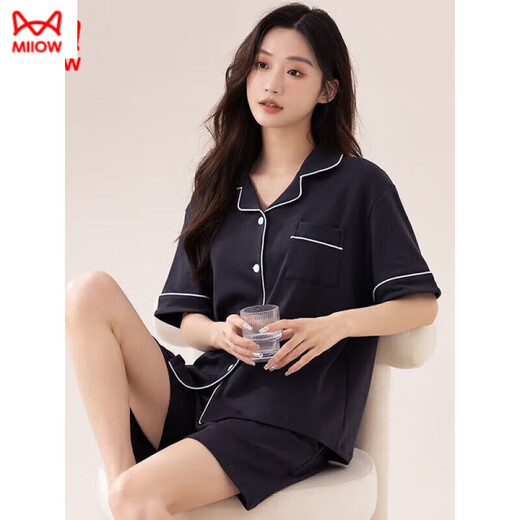 Cat man pyjamas pour femmes en été mince coton pur short à manches courtes courte coton complet simples dames maison d'été 9905 coton pur violet m [recommandé 80-100 Jin [Jin est égal à 0,5 kg]]]