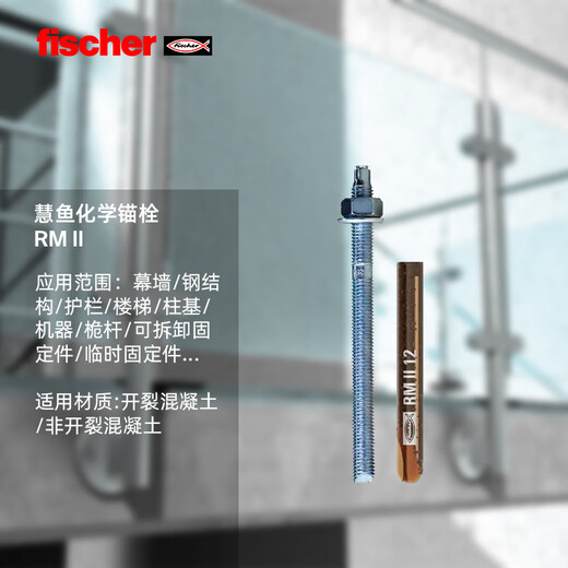 Fischer clear-hole-free glass tube chemical anchor RM II with RG M screw is suitable for cracked and non-cracked concrete RGM12X160 N single screw 10 pieces/box