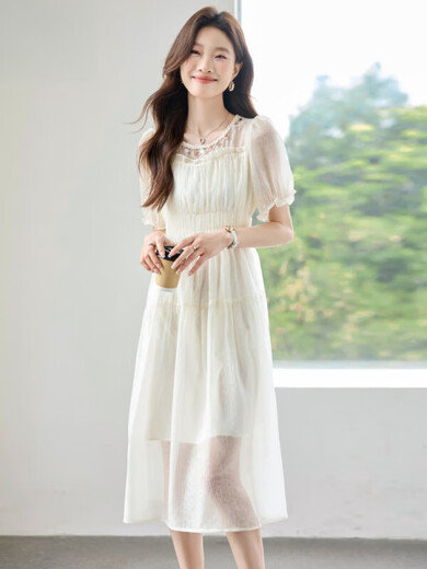 Nosskiss Luxus High-End-Marke Kleid für Frauen 2025 Sommer Neues kleines französisches Temperament sanft und schöner Rock Beige M.