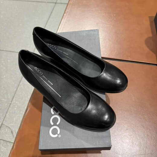 ECCO women's shoes 25 spring fashion commuter formal high heels cowhide leather shallow mouth thick heels single shoes 9903 209903/01001 black (heel height 3.5cm) 35
