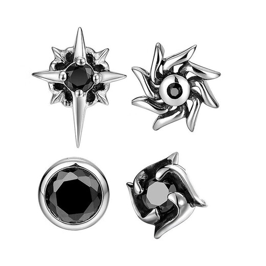 LANSHU non-pierced ear clips, earrings, men's personalized earrings, trendy and handsome ear bone clips, men's single titanium steel magnet earrings, trendy men's magnetic ear clips set, 4 pieces