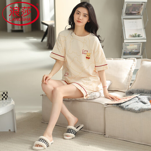 Langsha Light Pajamas de lujo para mujeres en algodón de algodón de verano pantalones cortos de manga corta dulce algodón de algodón informal de ropa para el hogar yx7512 9856 m [80-100Jin [Jin iguala 0.5 kg] desgaste]