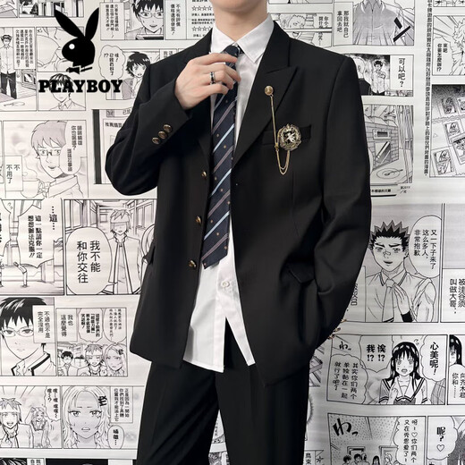 Playboy (PLAYBOY) DK uniform blazer men's college style Japanese style handsome and versatile student black jk casual suit black with the same badge M