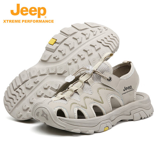 Jeep Jingdong Outlet Adult Men's and Women's Summer Baotou Anti-slip Sole Mesh Open Heel Beach Sandals Sand Color 44