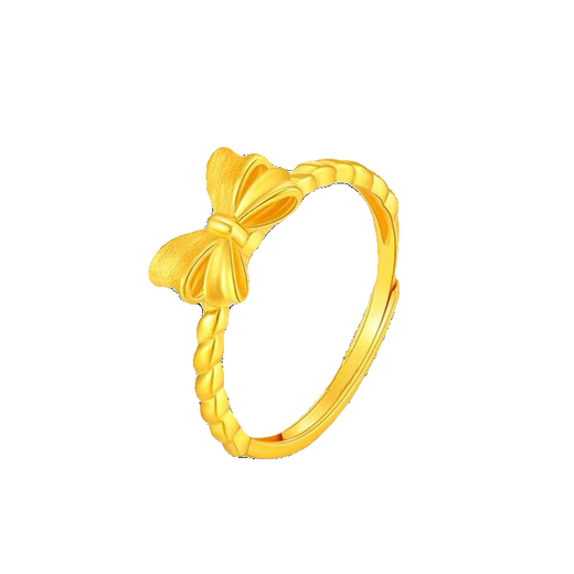 Prodigal Heart Boutique Bow Gold Ring 18k Gold Women's Foot Gold Live Mouth Hemp Lace Gold Ring Valentine's Day Gift Opening Adjustable 1g