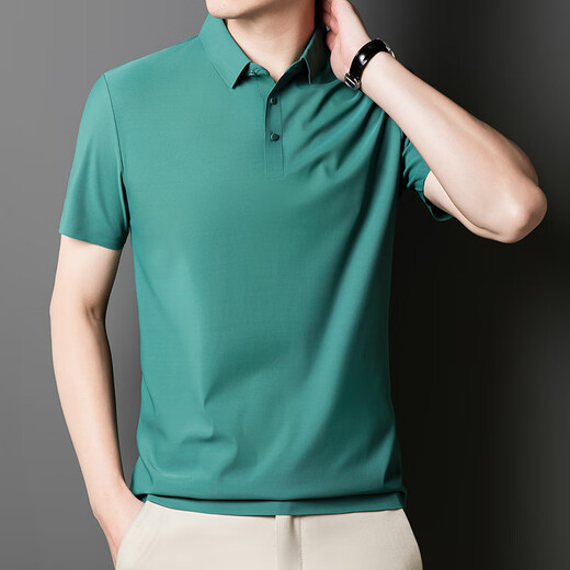 纤丝鸟夏季时尚新款男士翻领短袖T恤休闲商务透气POLO衫12358 深灰 L