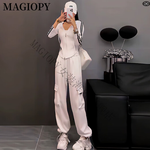 
MAGIOPY International Luxury High-end Brand Autumn European Station Casual Sports Set Women's Fashionable Street Fried Red Jacket Top Black Two-Piece Set S (100Jin [Jin equals 0.5 kg])