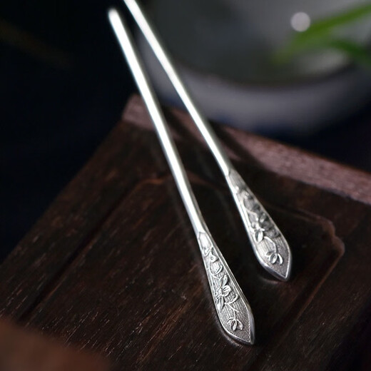 Shijun (SHIJUN) embossed peony new Chinese style hairpin one-character plain hairpin copper plated s925 silver niche hairpin Hanfu headdress in the Republic of China embossed peony silver hairpin