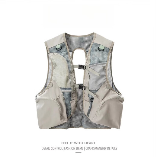 He Jiagong outdoor multi-functional lightweight sports fishing vest multi-pocket hiking mountaineering riding short vest vest men gray S