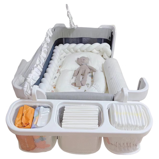 
Shantoulin Village Baby Game Fence Frame Crib Bed Head Hanging Bag Multifunctional Diaper Diaper Storage Bag Hanging Bag Hanging Bag Beside the Bed Crib Bed Bag (Gray-white)