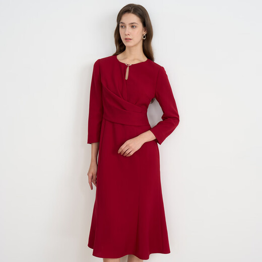 EITIE Elegant Red Water Drop Collar Slim Fit Fishtail Light Dress 2025 Autumn New A-Line Dress C2507854 Pu Fen 66 L (165)